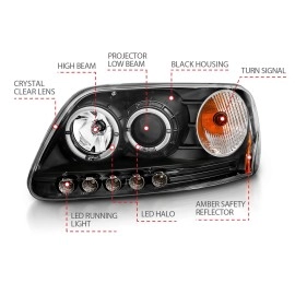 Anzo 111031 - Projector Headlights w/ Halo & LED (Black Housing, Clear Lens)