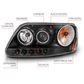 Anzo 111097 - Projector Headlights w/ RX Halo (Black Housing, Clear Lens)
