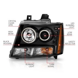 Anzo 111109 - Projector Headlights w/ RX Halo (Black Housing, Clear Lens)