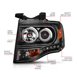Anzo 111113 - Projector Headlights w/ RX Halo (Black Housing, Clear Lens)