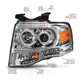 Anzo 111114 - Projector Headlights w/ RX Halo (Chrome Housing, Clear Lens)