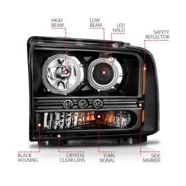 Anzo 111117 - Projector Headlights w/ RX Halo (Black Housing, Clear Lens)