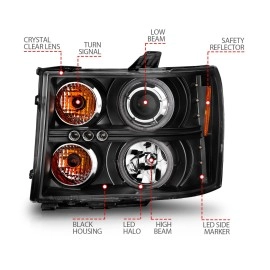 Anzo 111125 - Projector Headlights w/ RX Halo (Black Housing, Clear Lens)