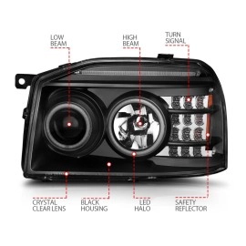 Anzo 111172 - G2 Projector Headlights w/ RX Halo & LED Turn Signal (Black Housing, Clear Lens)