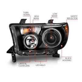 Anzo 111174 - Projector Headlights w/ RX Halo & LED Bar (Black Housing, Clear Lens)