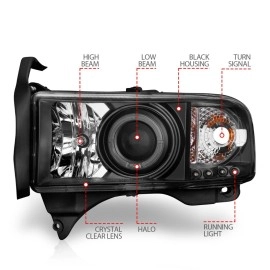 Anzo 111196 - Projector Headlights w/ Halo (Black Housing, Clear Lens)