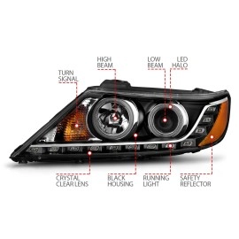 Anzo 111248 - Projector Headlights w/ RX Halo (Black Housing, Clear Lens)