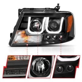 Anzo 111288 - Projector Headlights w/ U-Bar Halo (Black Housing, Clear Lens)