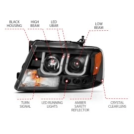 Anzo 111288 - Projector Headlights w/ U-Bar Halo (Black Housing, Clear Lens)