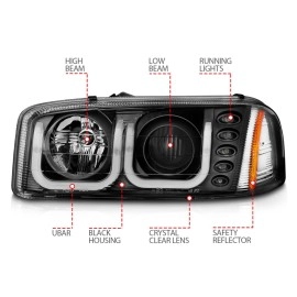 Anzo 111303 - Projector Headlights w/ U-Bar Halo (Black Housing, Clear Lens)