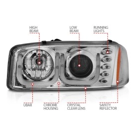 Anzo 111304 - Projector Headlights w/ U-Bar Halo (Chrome Housing, Clear Lens)