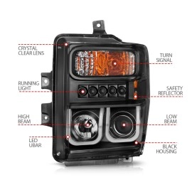 Anzo 111305 - Projector Headlights w/ U-Bar Halo (Black Housing, Clear Lens)