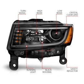 Anzo 111329 - Plank Style Projector Headlights (Black Housing, Clear Lens)