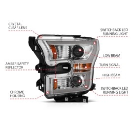 Anzo 111358 - Plank Style Projector Headlights w/ Switchback Lights (Chrome Housing, Clear Lens)