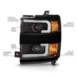 Anzo 111363 - Plank Style Projector Headlights (Black Housing, Clear Lens)