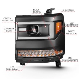 Anzo 111373 - Plank Style Projector Headlights (Black Housing, Clear Lens)