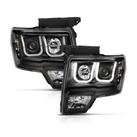 Anzo 111383 - Projector Headlights w/ U-Bar Halo & Switchback Turn Signal (Black Housing, Clear Lens)