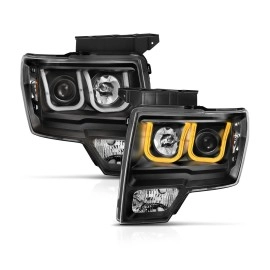 Anzo 111383 - Projector Headlights w/ U-Bar Halo & Switchback Turn Signal (Black Housing, Clear Lens)