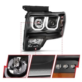 Anzo 111383 - Projector Headlights w/ U-Bar Halo & Switchback Turn Signal (Black Housing, Clear Lens)