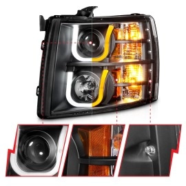 Anzo 111384 - Projector Headlights w/ U-Bar Halo & Switchback Turn Signal (Black Housing, Clear Lens)