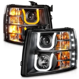 Anzo 111384 - Projector Headlights w/ U-Bar Halo & Switchback Turn Signal (Black Housing, Clear Lens)