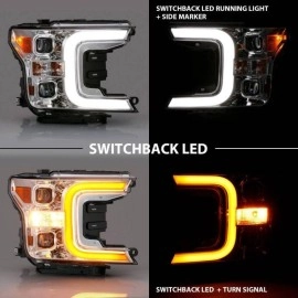 Anzo 111399 - Plank Style Projector Headlights w/ Switchback Lights (Chrome Housing, Clear Lens)