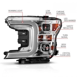 Anzo 111399 - Plank Style Projector Headlights w/ Switchback Lights (Chrome Housing, Clear Lens)