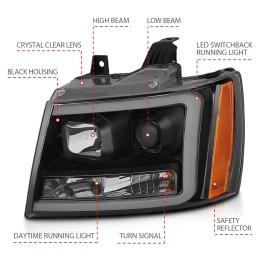 Anzo 111402 - Plank Style Projector Headlights w/ Switchback Lights (Black Housing, Clear Lens)