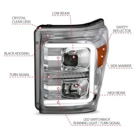 Anzo 111407 - Plank Style Projector Headlights w/ Switchback Lights (Chrome Housing, Clear Lens)