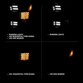 Anzo 111408 - Bar Style Projector Headlights w/ Sequential Turn Signal (Black Housing, Clear Lens)