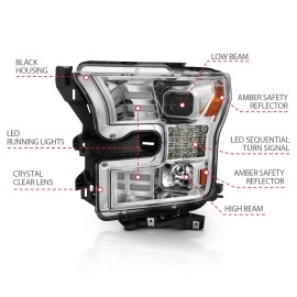 Anzo 111409 - Bar Style Projector Headlights w/ Sequential Turn Signal (Chrome Housing, Clear Lens)