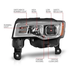 Anzo 111419 - Plank Style Projector Headlights w/ Switchback Lights (Chrome Housing, Clear Lens)