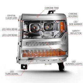Anzo 111421 - Plank Style Projector Headlights w/ Switchback Lights (Chrome Housing, Clear Lens)