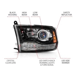 Anzo 111439 - Plank Style Projector Headlights w/ Switchback Lights (Black Housing, Clear Lens)