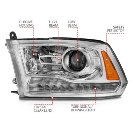 Anzo 111440 - Plank Style Projector Headlights w/ Switchback Lights (Chrome Housing, Clear Lens)