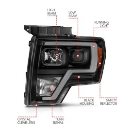 Anzo 111443 - Plank Style Projector Headlights (Black Housing, Clear Lens)