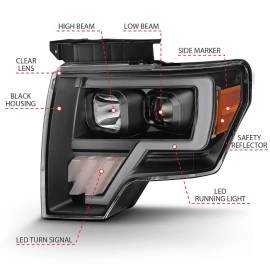 Anzo 111445 - Plank Style Projector Headlights w/ LED Turn Signals (Black Housing, Clear Lens)