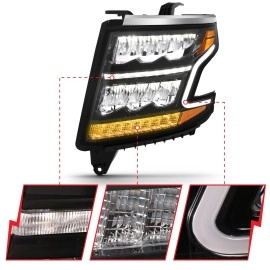 Anzo 111478 - Plank Style LED Crystal Headlights w/ Sequential Signal (Black Housing, Clear Lens)