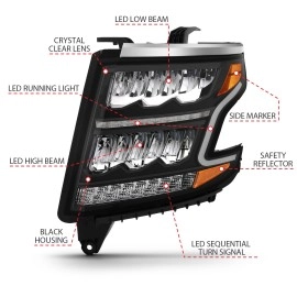 Anzo 111478 - Plank Style LED Crystal Headlights w/ Sequential Signal (Black Housing, Clear Lens)