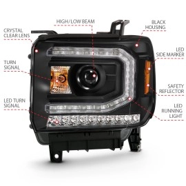Anzo 111485 - Plank Style Projector Headlights w/ Sequential Signal (Black Housing, Clear Lens)