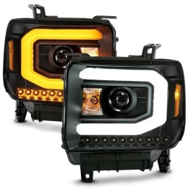 Anzo 111487 - C-Bar Style Projector Headlights w/ Sequential Turn Signal (Black Housing, Clear Lens)