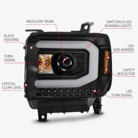 Anzo 111487 - C-Bar Style Projector Headlights w/ Sequential Turn Signal (Black Housing, Clear Lens)