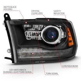 Anzo 111489 - Plank Style Projector Headlights w/ Switchback Lights (Black Housing, Clear Lens)