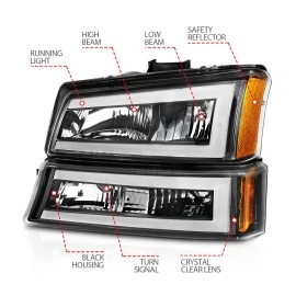 Anzo 111501 - Plank Style LED Crystal Headlights w/ Parking & Turn Signal Lights (Black Housing, Clear Lens)