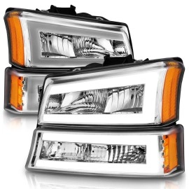 Anzo 111502 - Plank Style LED Crystal Headlights w/ Parking & Turn Signal Lights (Chrome Housing, Clear Lens)