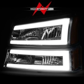 Anzo 111502 - Plank Style LED Crystal Headlights w/ Parking & Turn Signal Lights (Chrome Housing, Clear Lens)