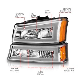 Anzo 111502 - Plank Style LED Crystal Headlights w/ Parking & Turn Signal Lights (Chrome Housing, Clear Lens)
