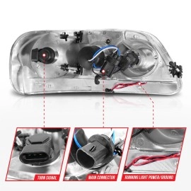 Anzo 111504 - C-Bar Style Projector Headlights (Chrome Housing, Clear Lens)