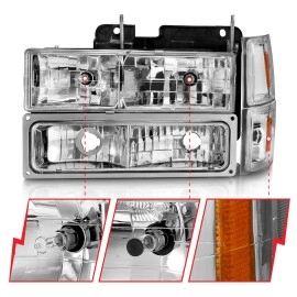 Anzo 111506 - Crystal Headlights w/ Turn Signal & Side Marker Lights (Chrome Housing, Clear Lens)