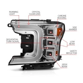 Anzo 111521 - C-Bar Style Full LED Projector Headlights w/ Sequential Turn Signal (Chrome Housing, Clear Lens)